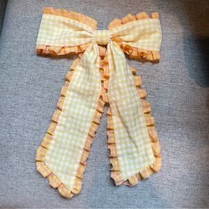 NWT Yellow Gingham Hair Bow with Ruffle Trim